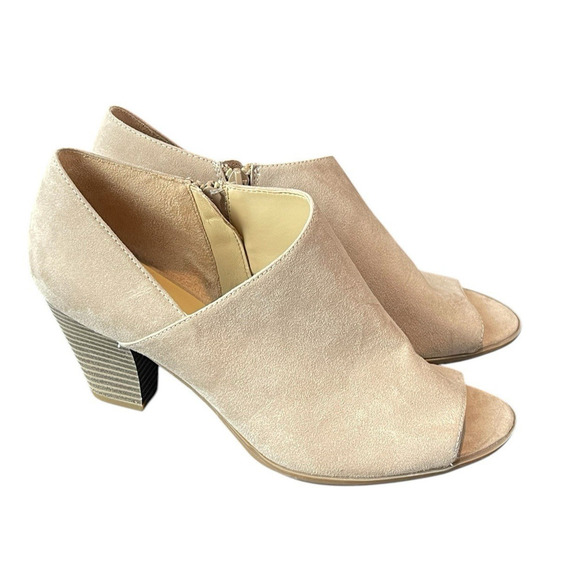 Naturalizer Ankle Booties Women Size 9W Lainey Taupe Beige Faux Suede Open Toe - Picture 1 of 10